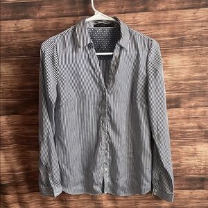 The Limited Navy Blue and White Striped Casual Button Down Shirt